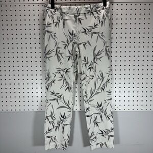 Jules & Leopold Women's Small White Black Leaf‎ Print Ankle Pants Stretch